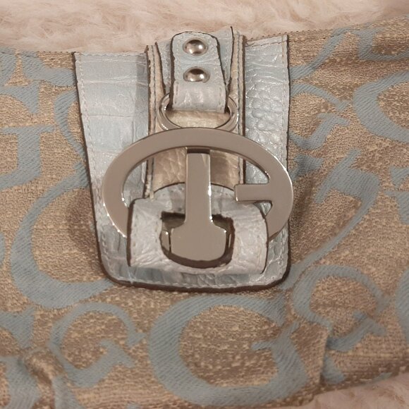 Blue And Tan Vintage Guess Bag Monogram Bag Y2K - Picture 5 of 9